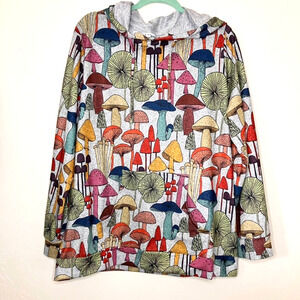 L.A. Soul All Over Mushroom Hoodie Top Womens 2XL Gray Whimsical Fairy Nature